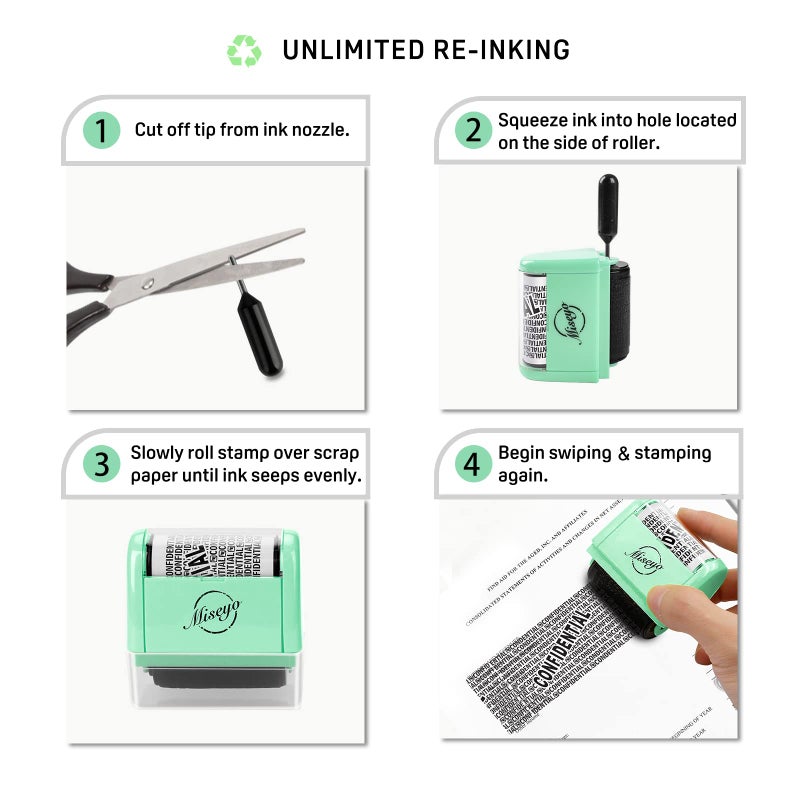 Miseyo Wide Roller Stamp Identity Theft Stamp 1.5 Inch Perfect for Privacy Protection - Mint Green - Image 4
